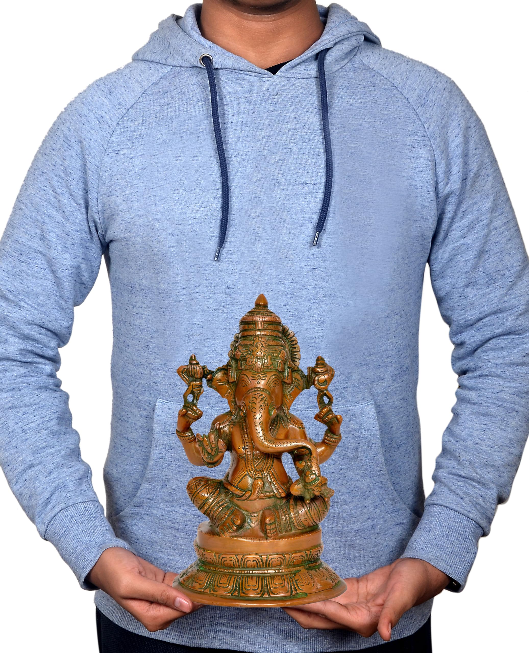 Dattatreya Brass Ganesh Statue Lord Ganesha Idol For Home Decor And Pooja Hindu God Ganapati Figurine (Height 10.5 Inch)